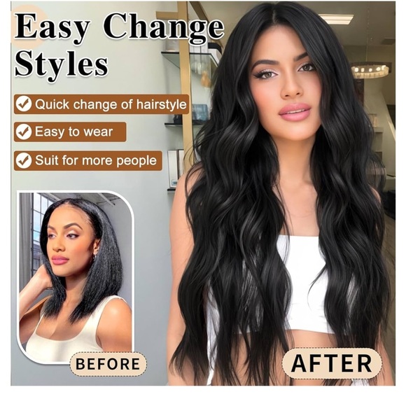 HMD Clip In Long Wavy Hair Extension 4PCS Synthetic Hairpieces 20” Dark Brown - Picture 3 of 7